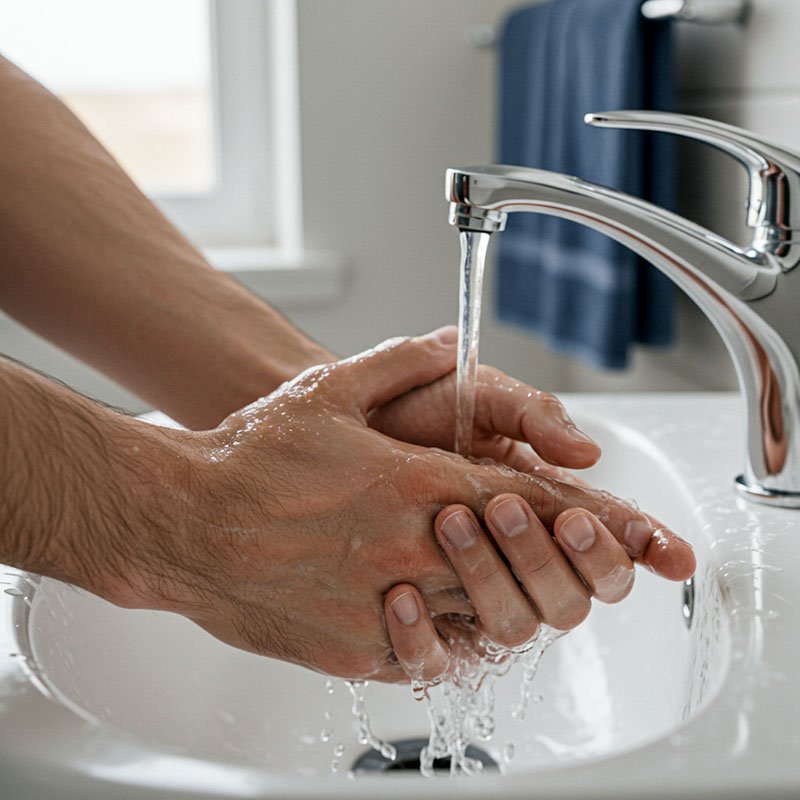 Повторное мытьё рук под водой